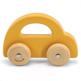 Viga gurulós kisautó fából - sárga