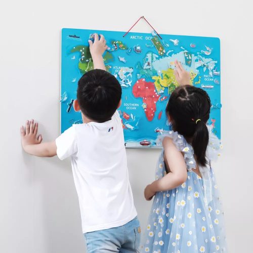 Mágneses világtérkép kirakó + törölhető tábla (V)