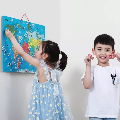 Mágneses világtérkép kirakó + törölhető tábla (V)